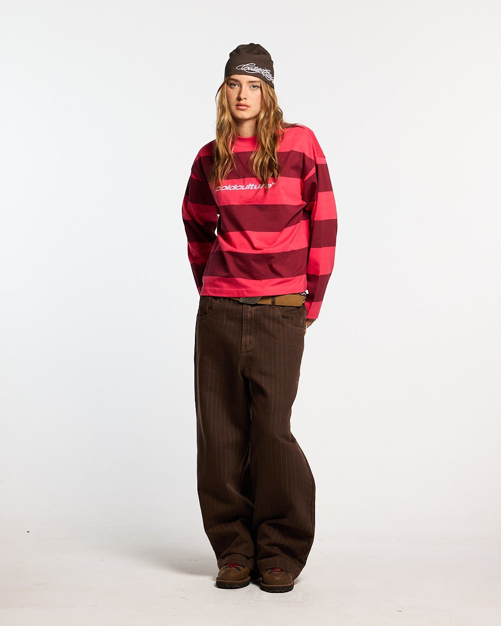 BURNIN STRIPES LONGSLEEVE BURGUNDY - Cold Culture