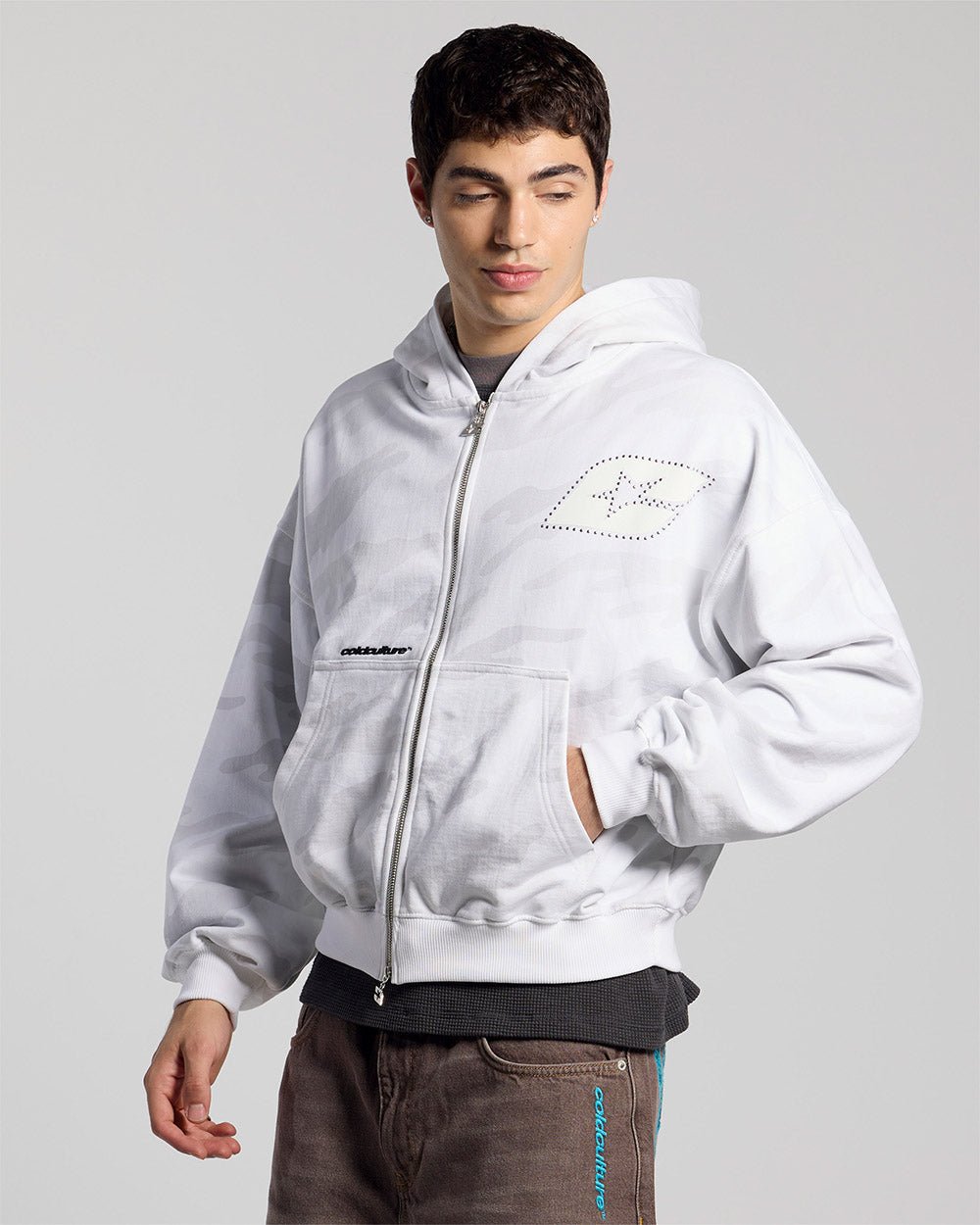 CAMO ZIP HOODIE GREY - Cold Culture