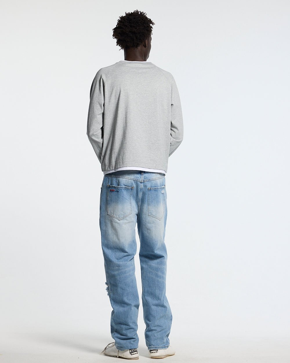 CAPUCCINO LONGSLEEVE HEATHER GREY - heather grey longsleeve tee, back view on male model - Cold Culture