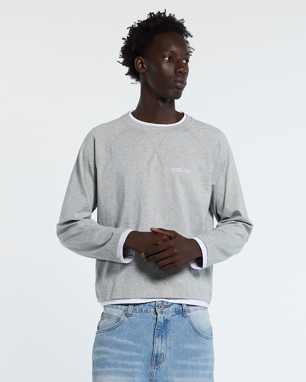 CAPUCCINO LONGSLEEVE HEATHER GREY - heather grey longsleeve tee, front view on male model - Cold Culture