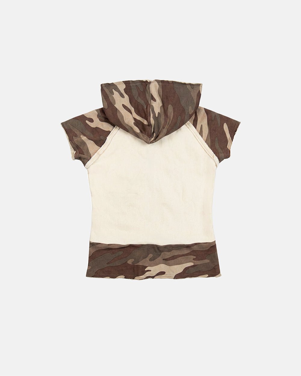 CHAINS CAMO BABY ZIP TEE BEIGE - beige camo hooded zip tee, back view - Cold Culture