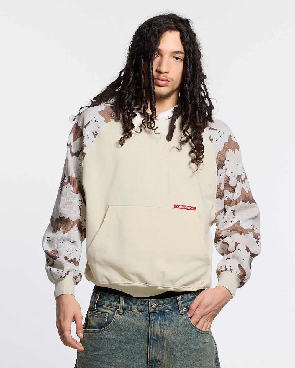 CHIPPED WAFFLE HOODIE BEIGE -#man