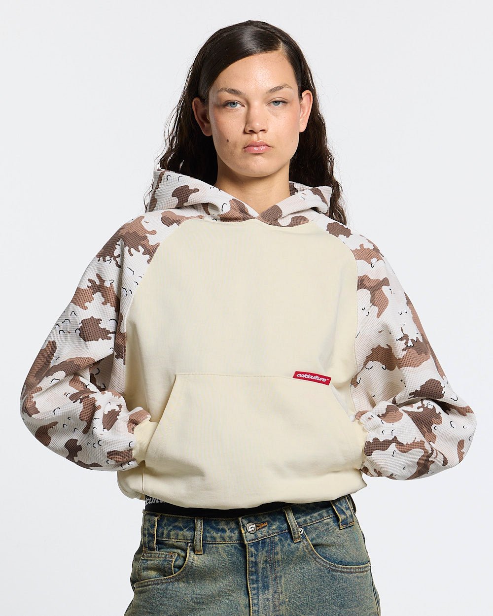 CHIPPED WAFFLE HOODIE BEIGE - #woman