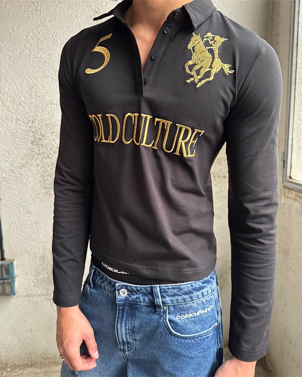 CLUB LONGSLEEVE POLO BLACK - Cold Culture