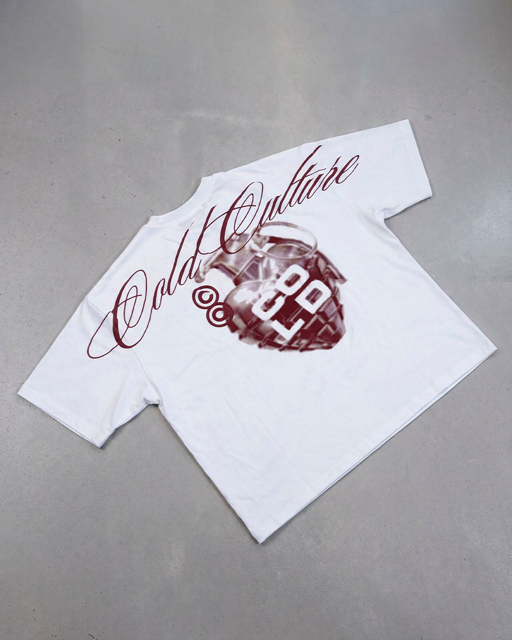 COLD HEARTS TEE WHITE - white graphic print tee, flat lay - Cold Culture