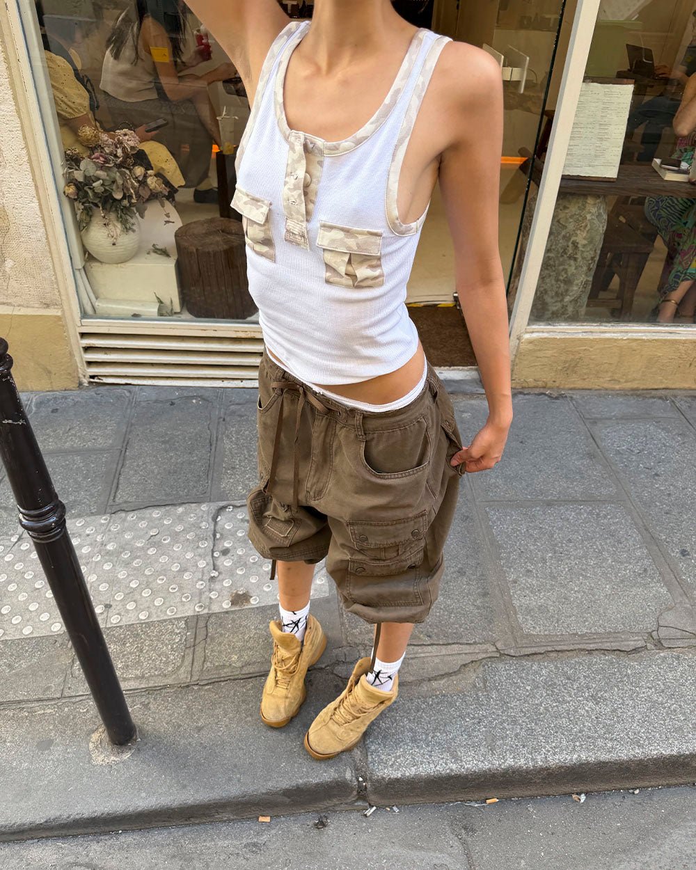CORE TANK TOP WHITE - white ribbed tank top, street style shot - Cold Culture
