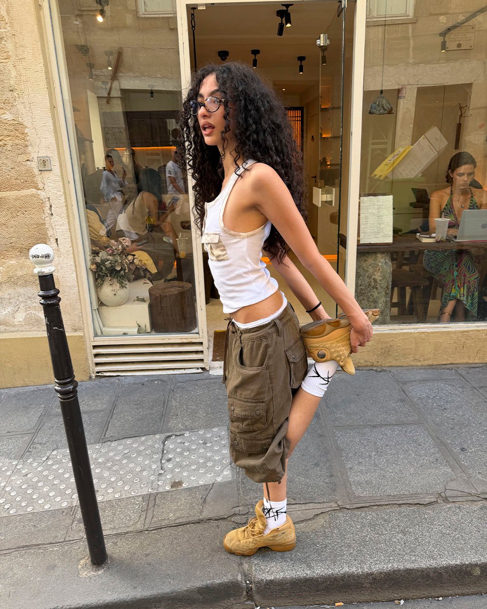 CORE TANK TOP WHITE - white ribbed tank top, street style shot - Cold Culture