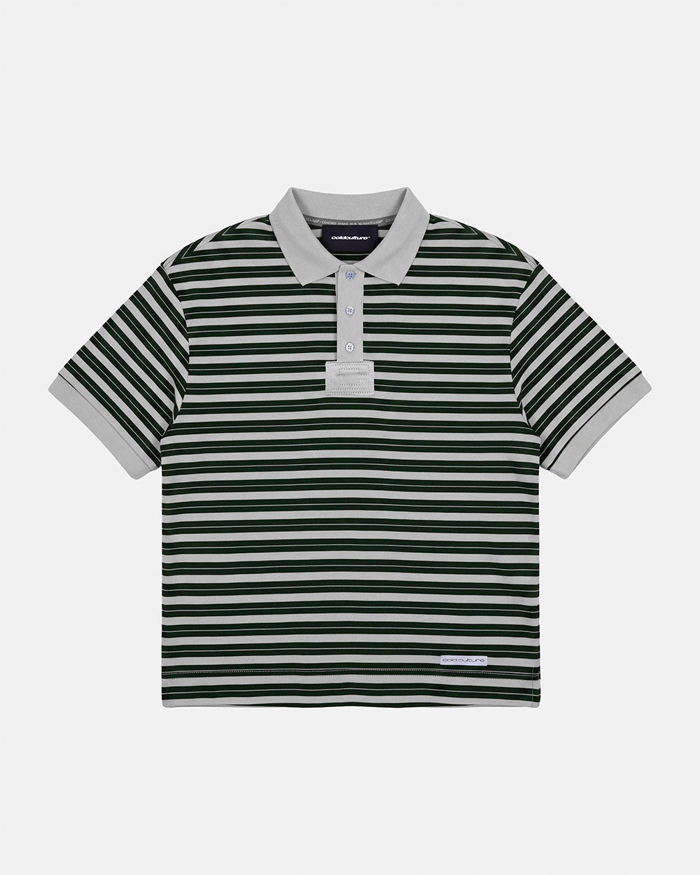 COURT FIELD KNIT POLO GREEN - green striped knit polo, front view - Cold Culture