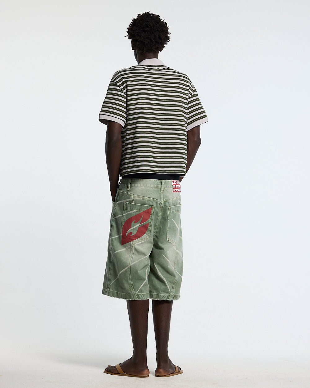 COURT FIELD KNIT POLO GREEN - green striped knit polo, back view on male model - Cold Culture
