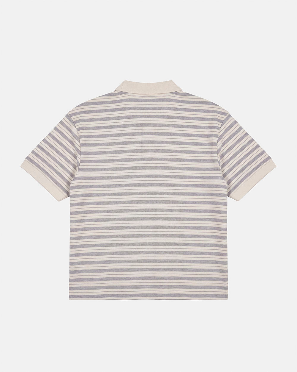COURT FIELD KNIT POLO GREY - grey striped knit polo, back view - Cold Culture