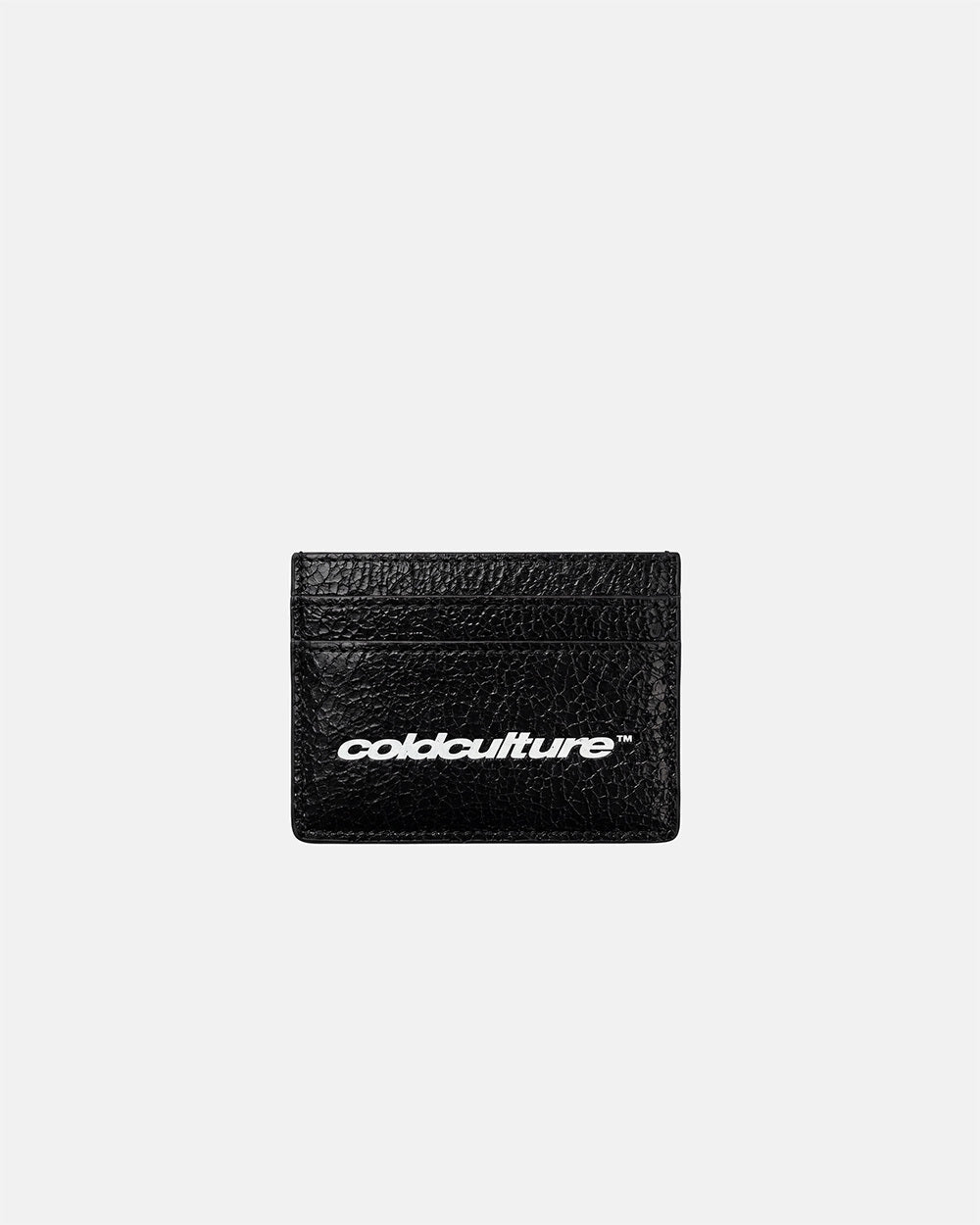 CRACKED WALLET BLACK - black cracked leather wallet, front view - Cold Culture