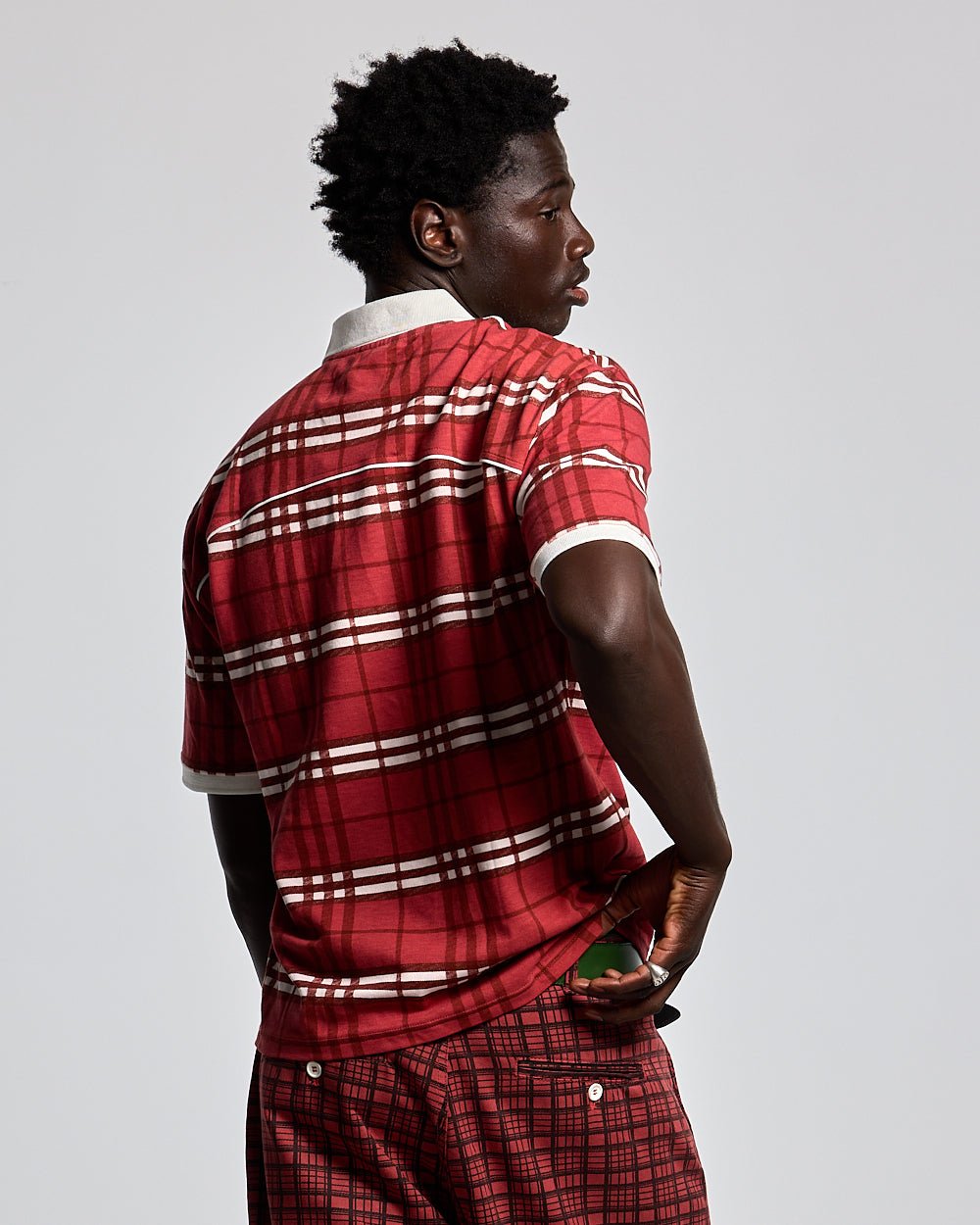 CRIMSON PLAID POLO TEE - COLD CULTURE