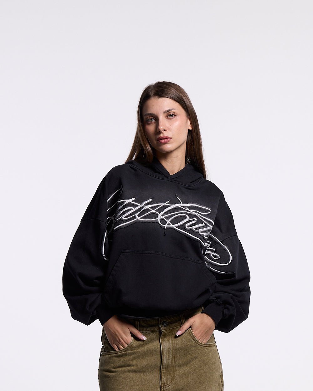 CROSSED DISTRESS HOODIE BLACK - Cold Culture