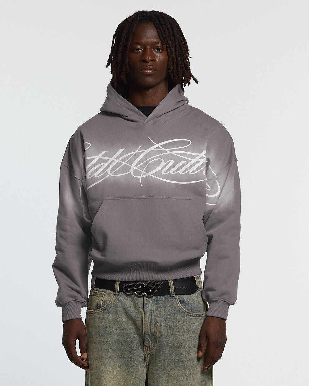 CROSSED SCRIPT HOODIE GREY - Cold Culture