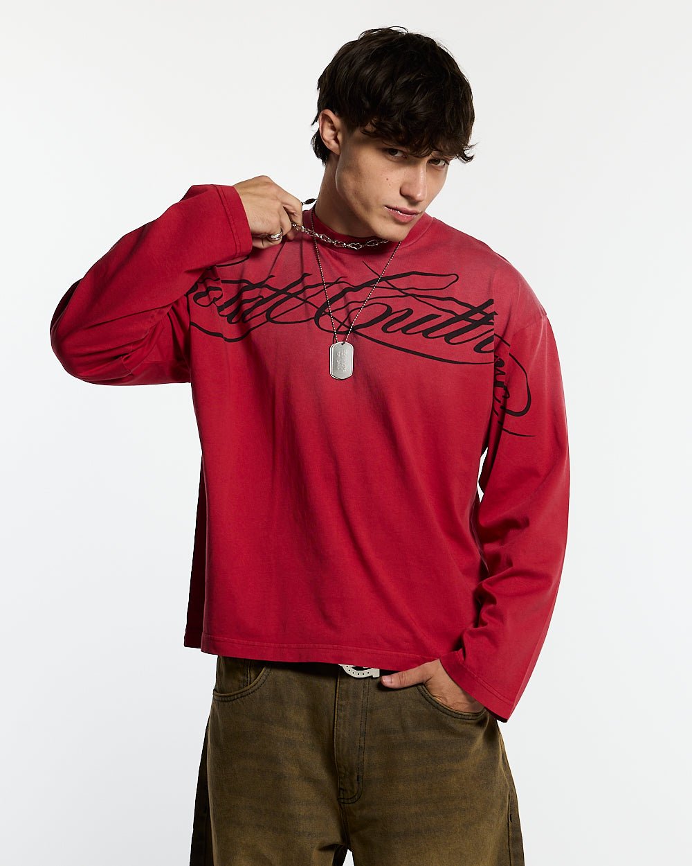 CROSSED SCRIPT LONGSLEEVE RED - COLD CULTURE #man