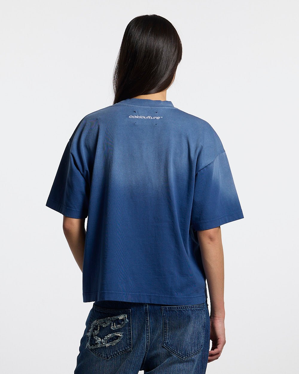 CROSSED SCRIPT TEE BLUE - Cold Culture #woman