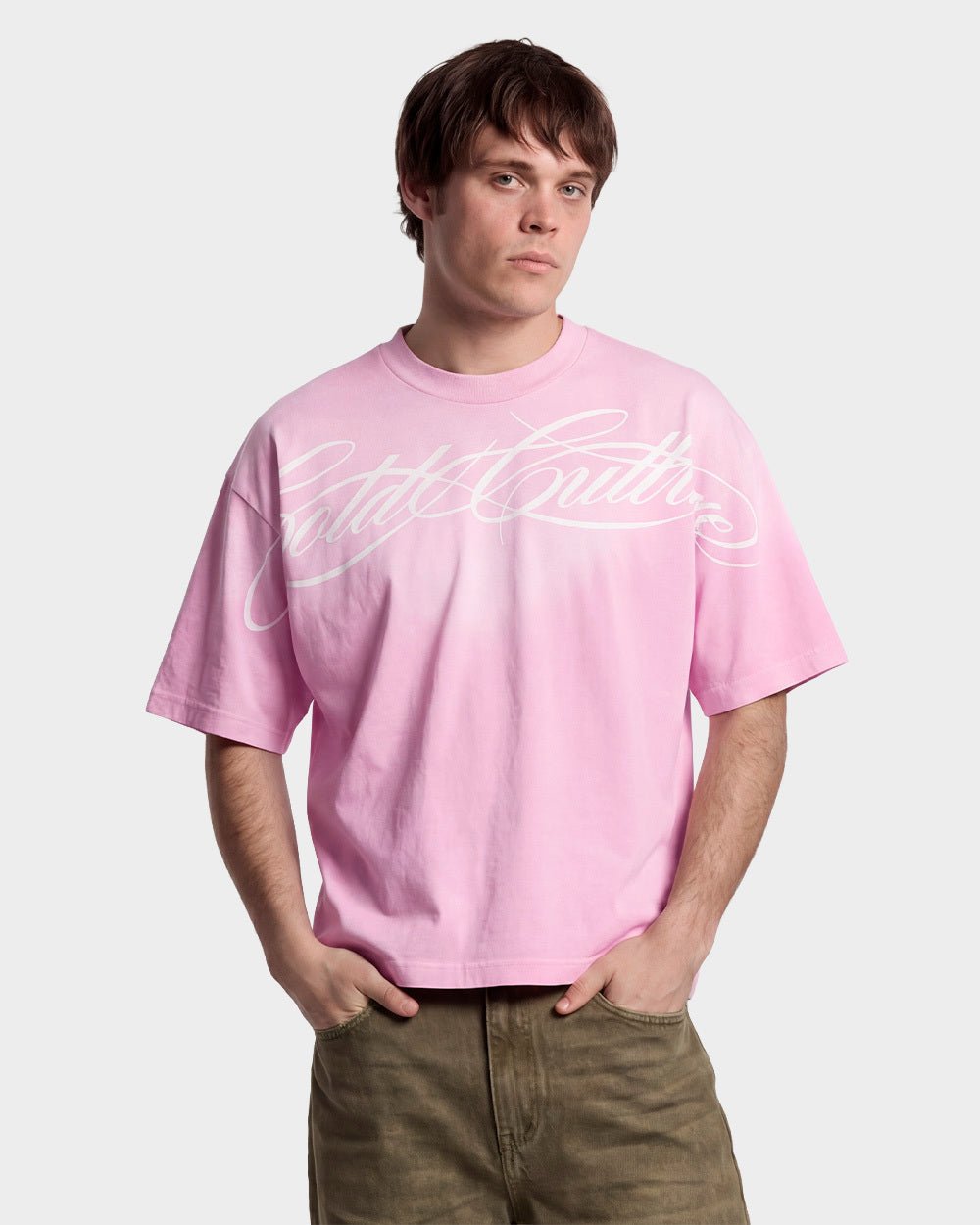 CROSSED SCRIPT TEE PINK - Cold Culture