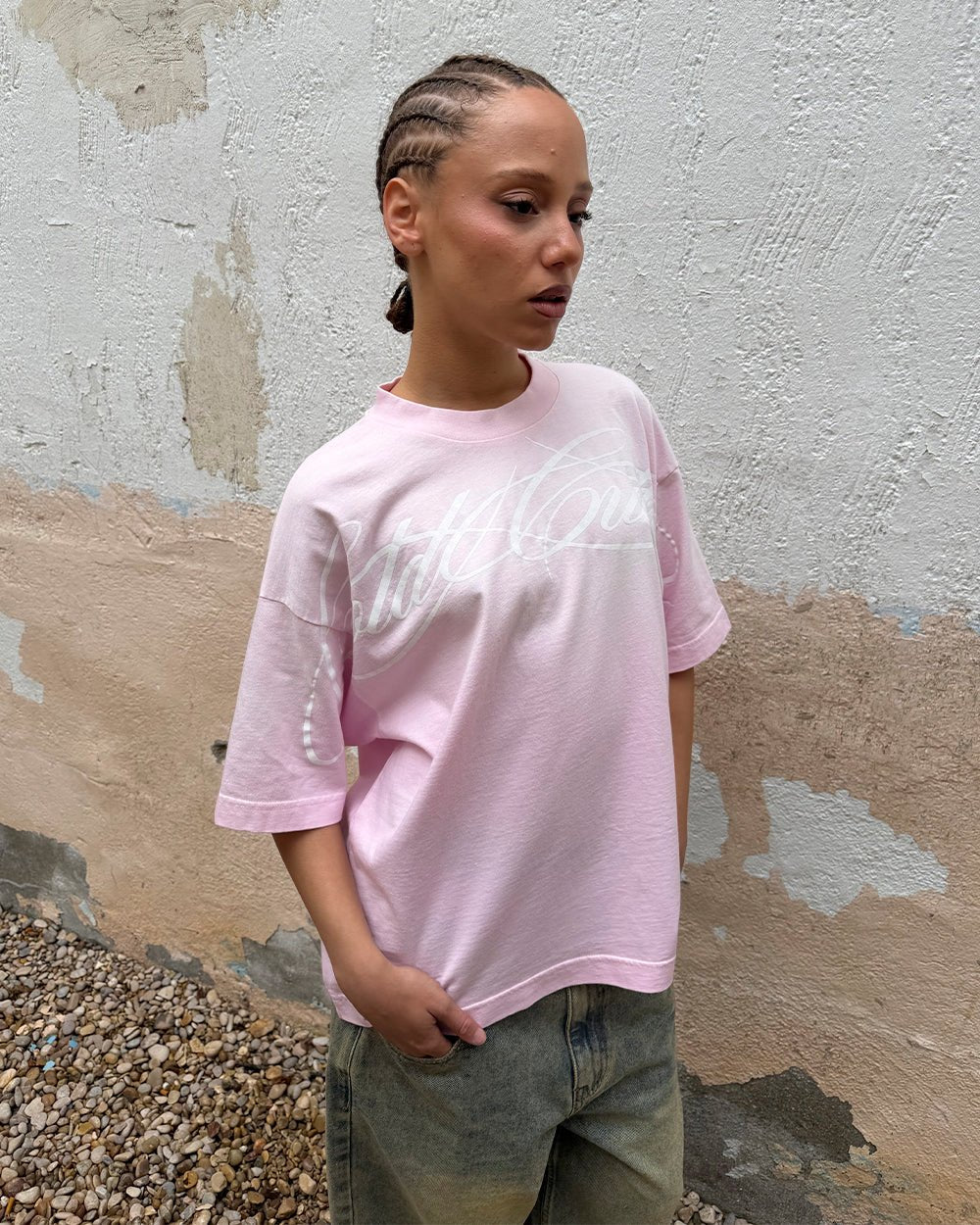 CROSSED SCRIPT TEE PINK - Cold Culture