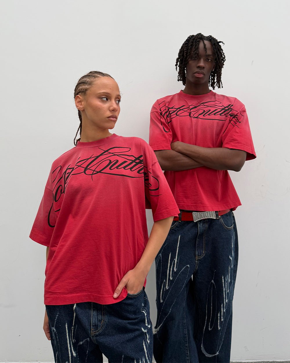 CROSSED SCRIPT TEE RED - Cold Culture