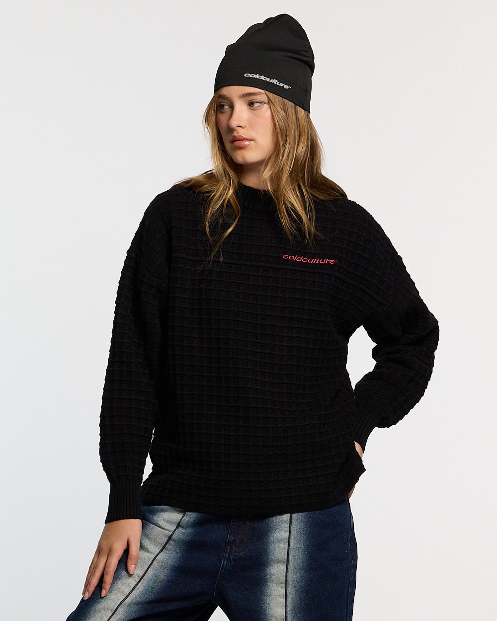 CRUNCHY WAFFLE KNIT BLACK - Cold Culture