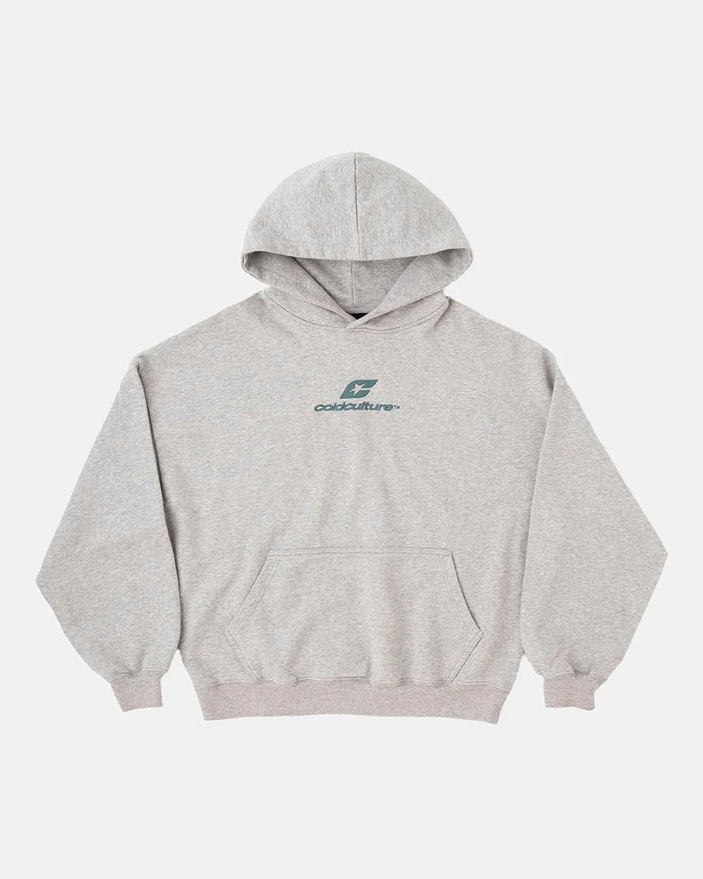 CURVED HOODIE ASH GREY - grey oversized hoodie, front view - Cold Culture #packshot