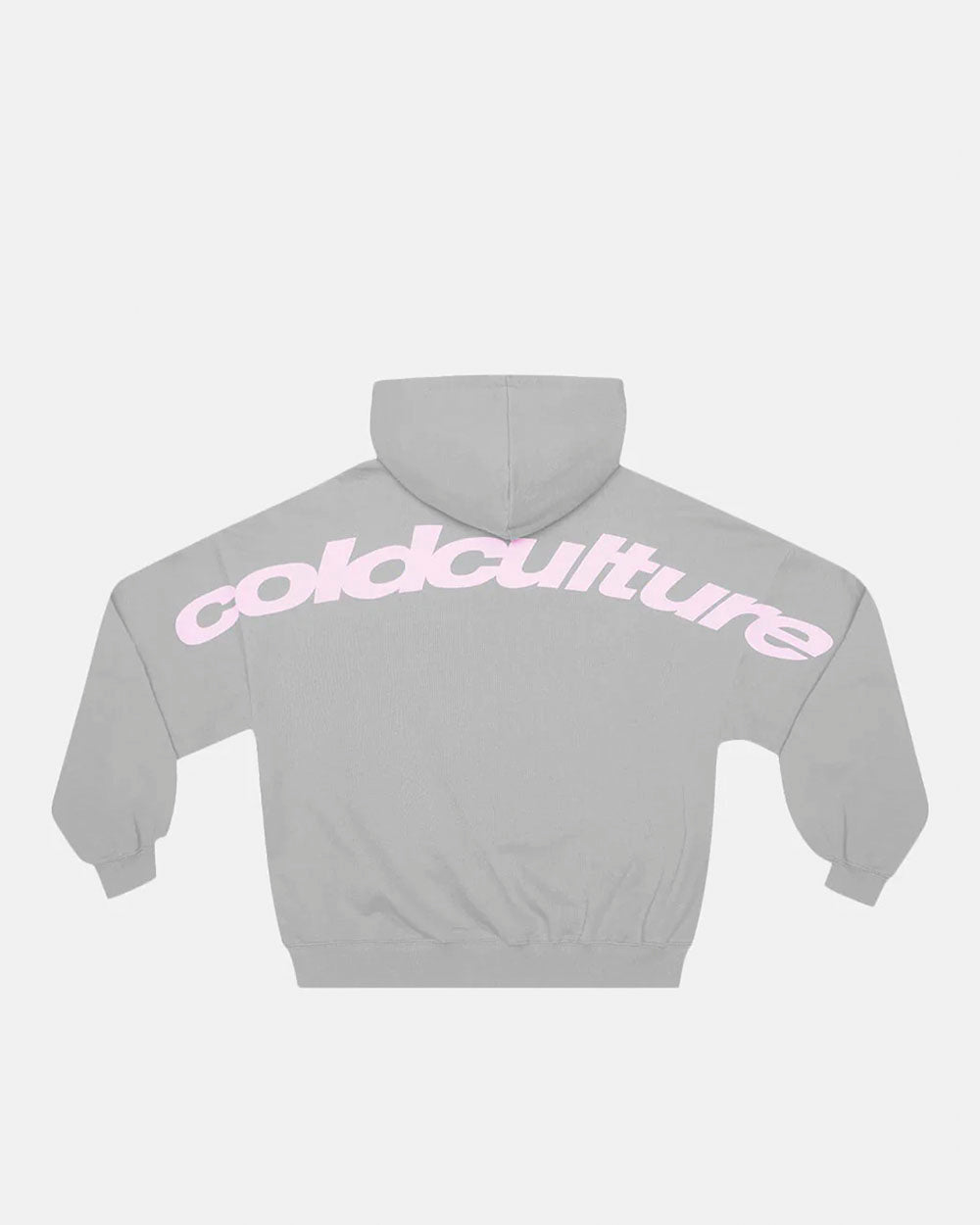 CURVED HOODIE GREY - grey logo print hoodie, back view - Cold Culture #packshot