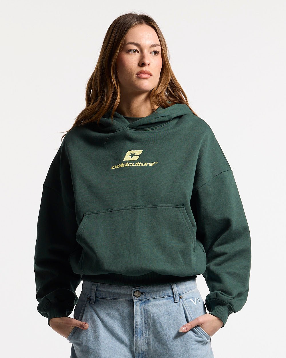 CURVED HOODIE JUNGLE GREEN - Cold Culture #woman