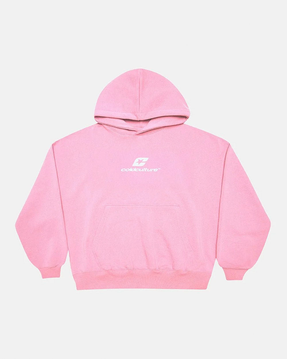 CURVED HOODIE PINK - pink oversized hoodie, front view - Cold Culture #packshot
