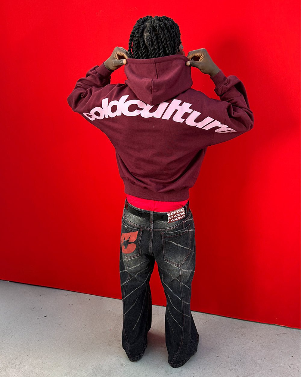 CURVED HOODIE WINE RED - Cold Culture