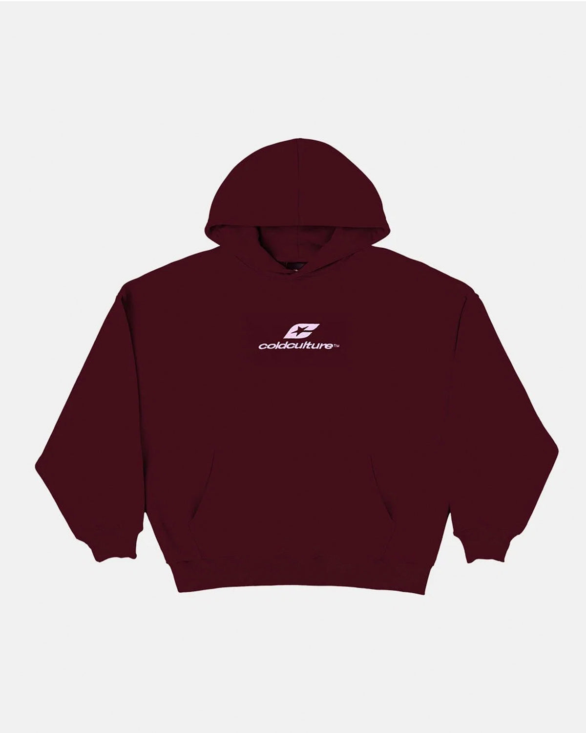 CURVED HOODIE WINE RED - wine red oversized hoodie, front view - Cold Culture #packshot