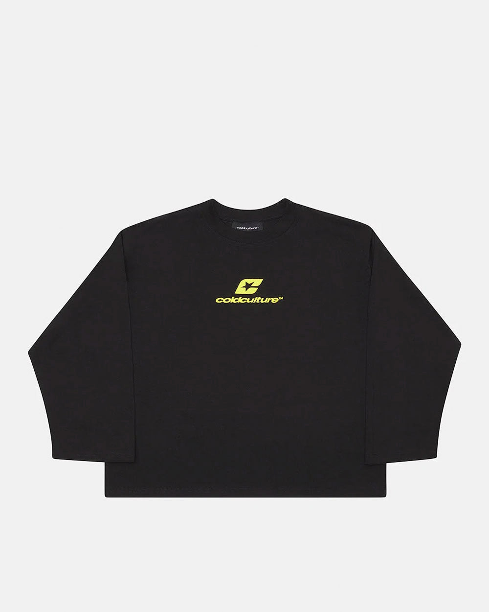 CURVED LONGSLEEVE BLACK - black oversized longsleeve tee, front view - Cold Culture #packshot