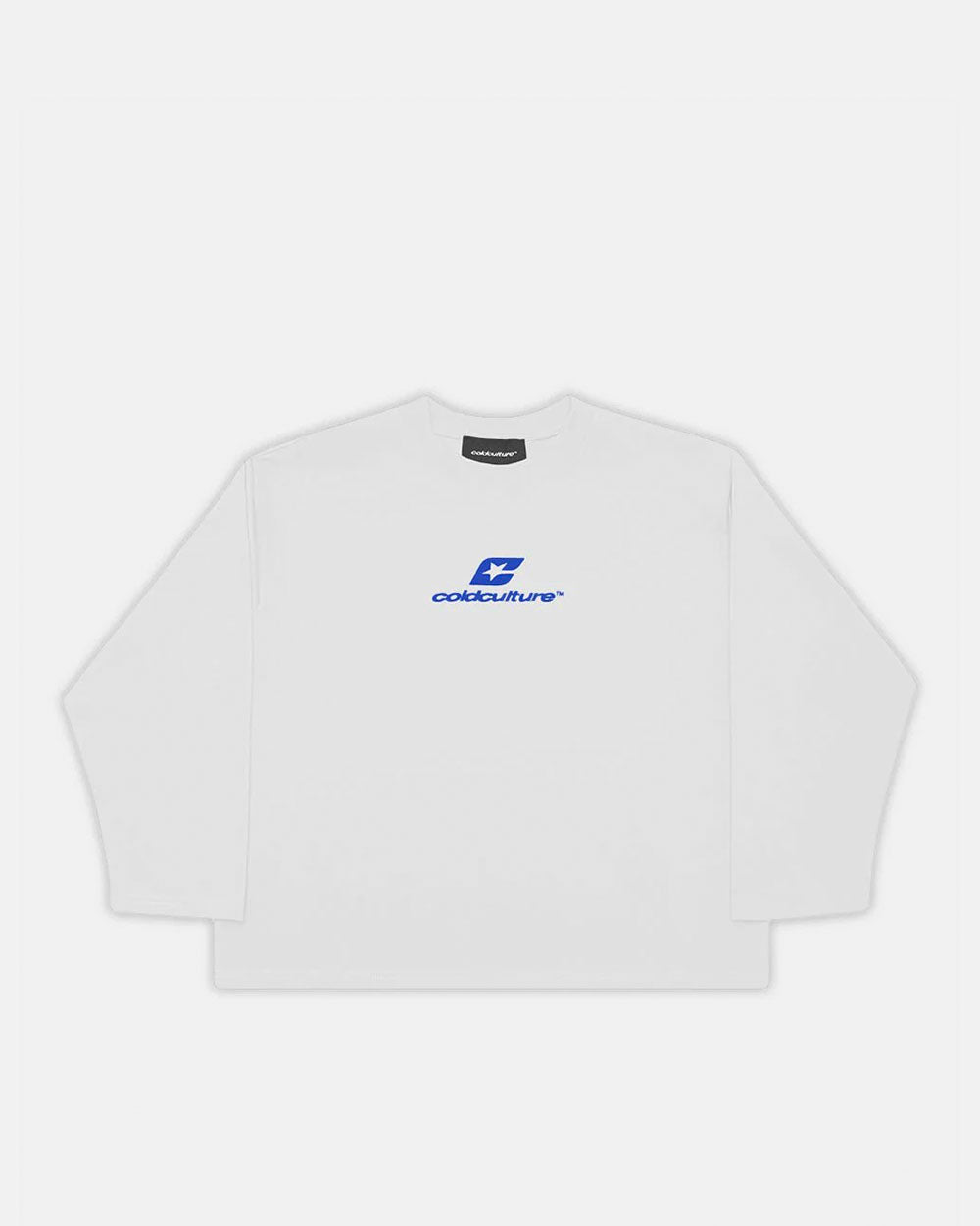 CURVED LONGSLEEVE GREY - light grey oversized longsleeve tee, front view - Cold Culture #packshot