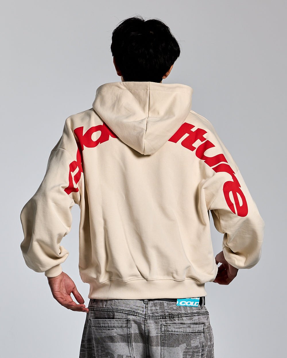 CURVED ZIP HOODIE CREAM - COLD CULTURE #man