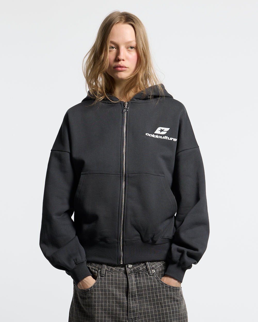 CURVED ZIP HOODIE INDIA INK - Cold Culture #woman