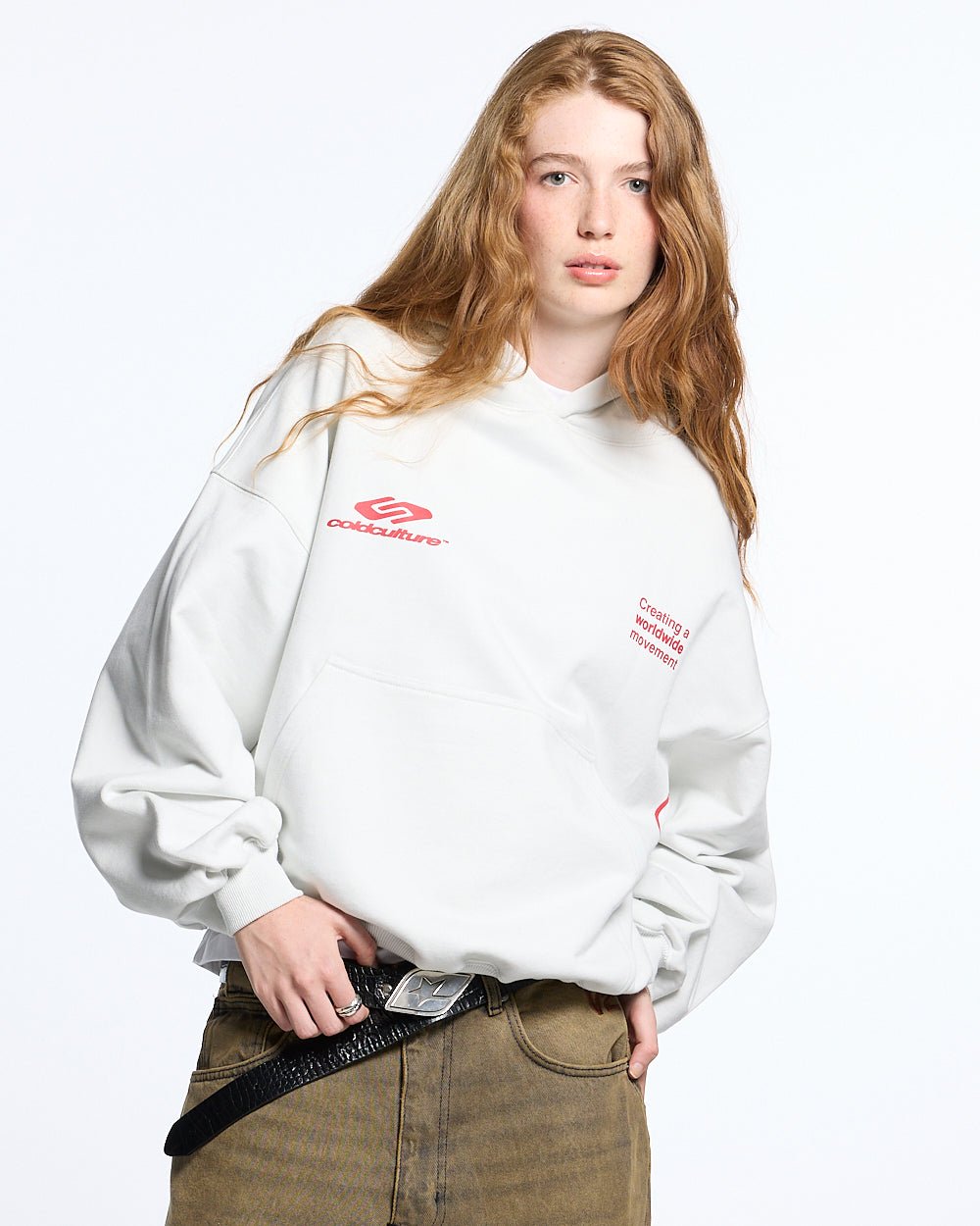 DEFENSE HOODIE LIGHT GREY & RED - COLD CULTURE