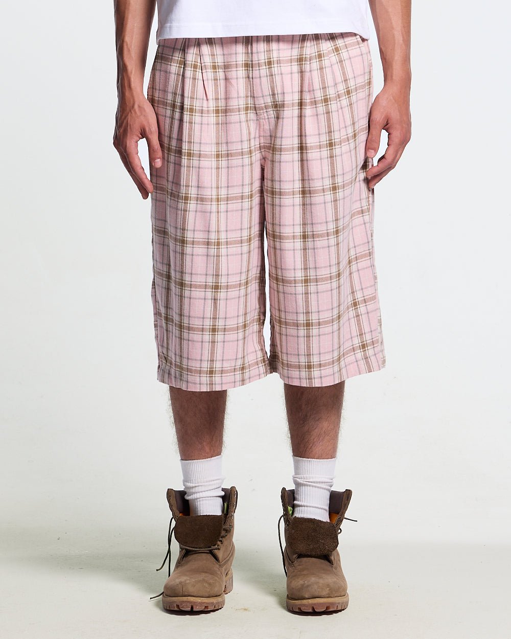 DINING CHECK JORTS PINK - Cold Culture