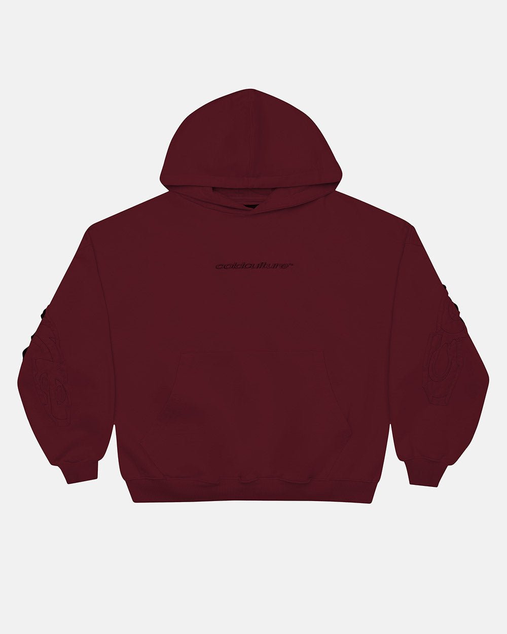 DISTRESS CURVED HOODIE BURGUNDY - Cold Culture