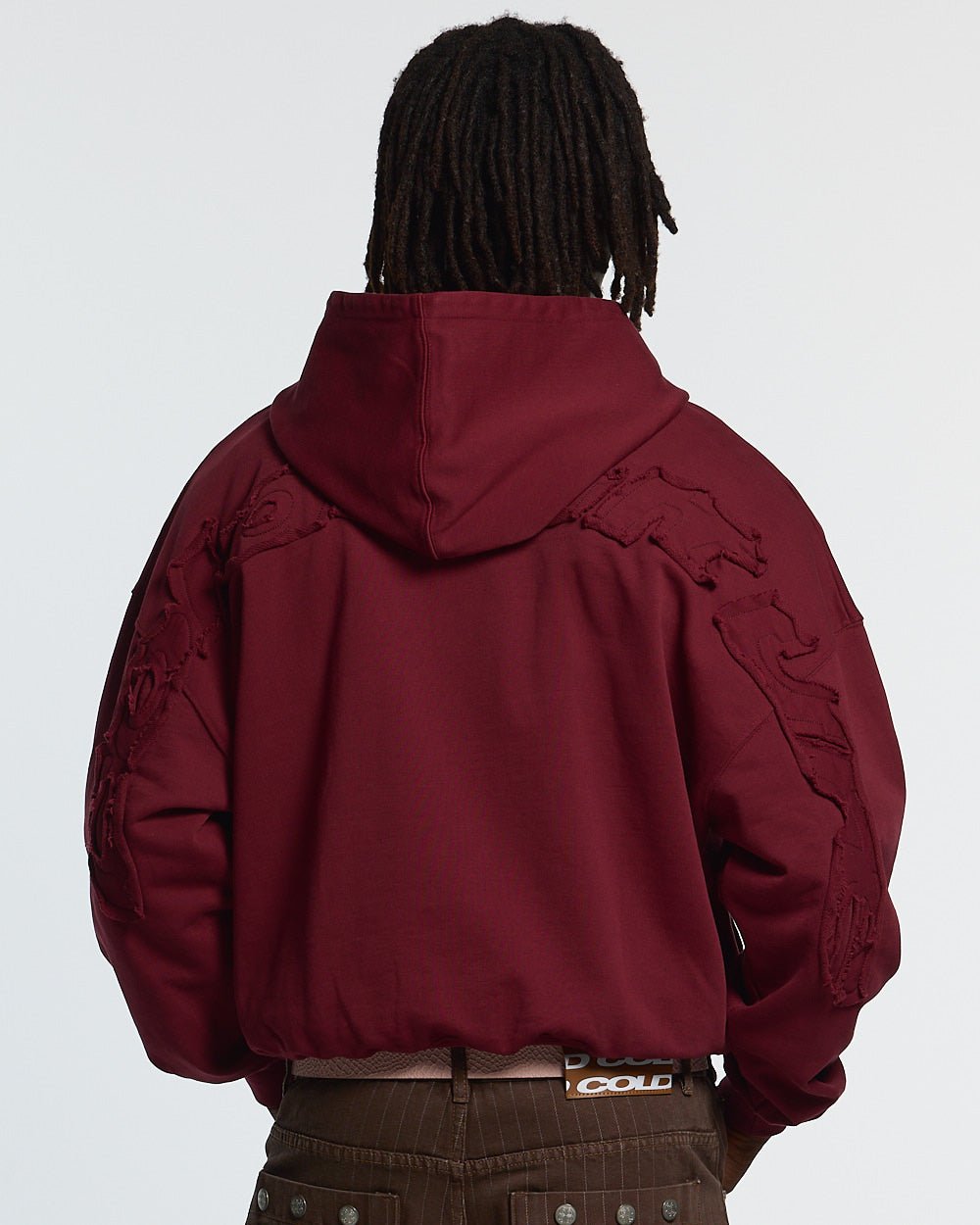 DISTRESS CURVED HOODIE BURGUNDY - Cold Culture #man