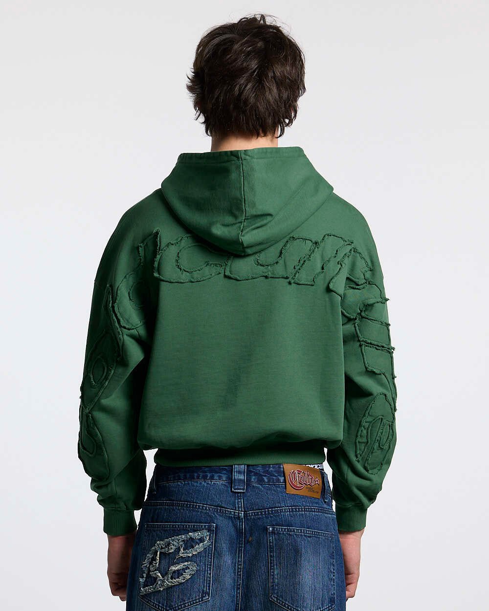 DISTRESS CURVED HOODIE GREEN - Cold Culture