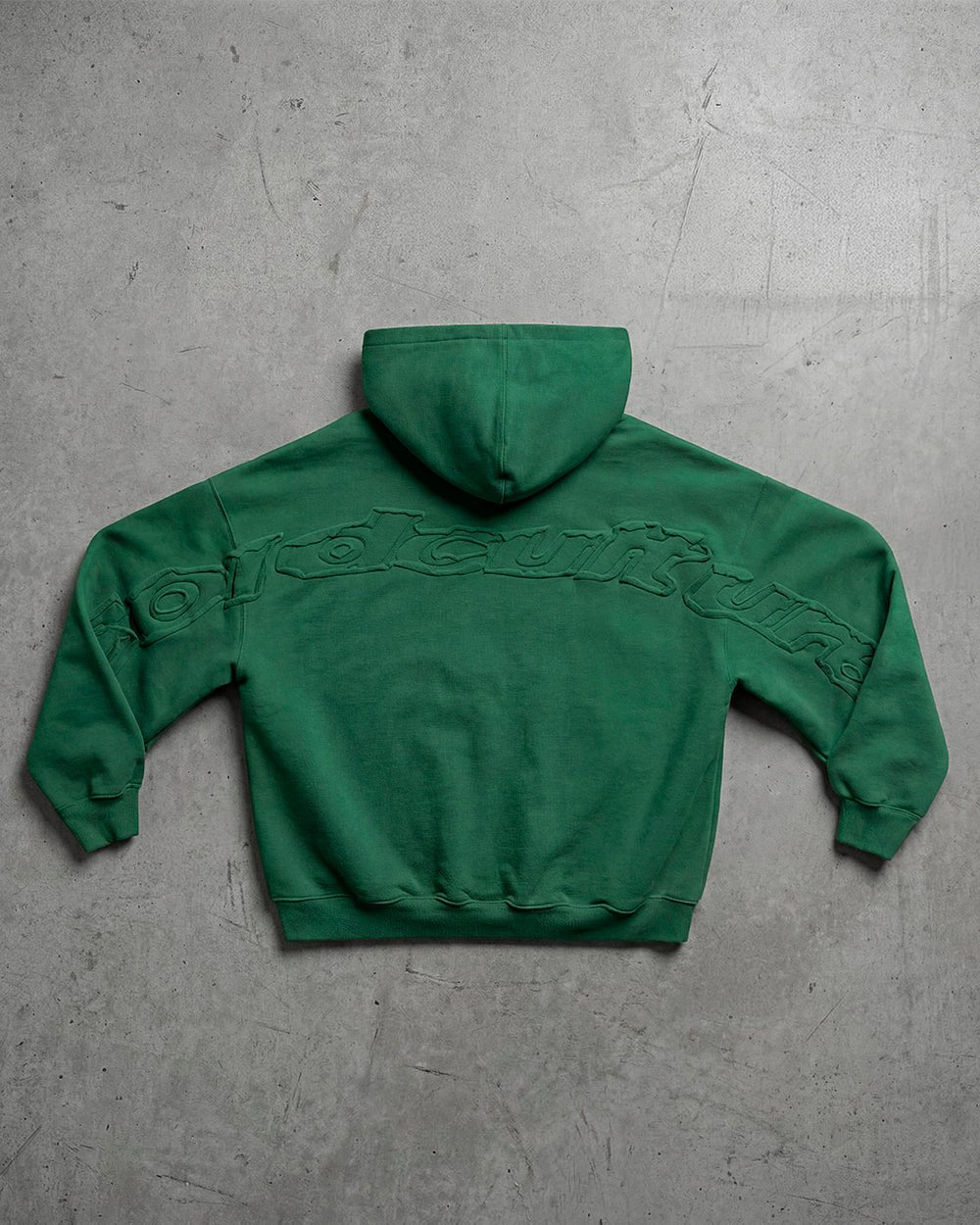 DISTRESS CURVED HOODIE GREEN - Cold Culture