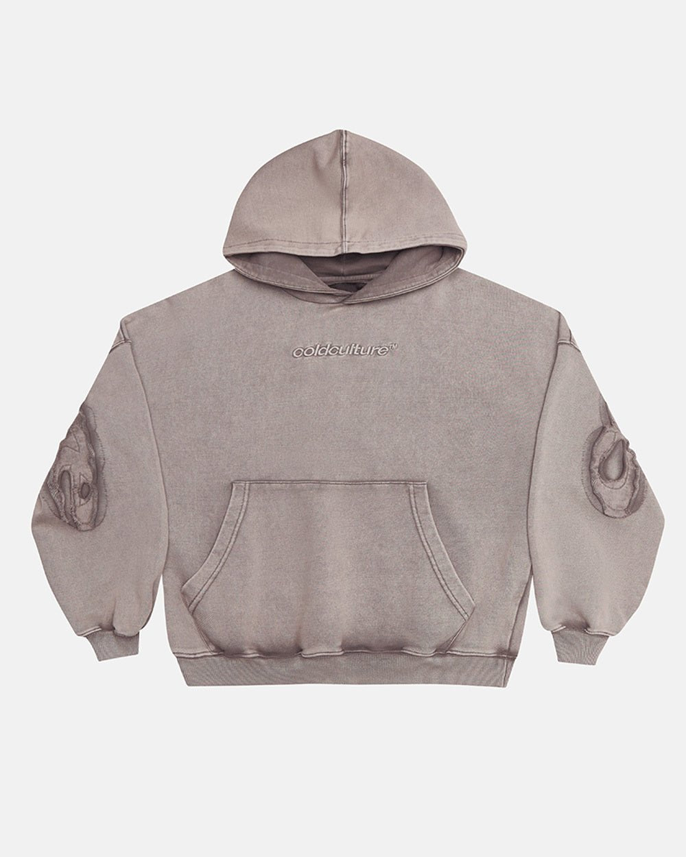 DISTRESS CURVED HOODIE GREY - Cold Culture