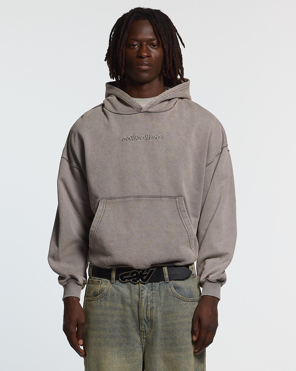 DISTRESS CURVED HOODIE GREY - Cold Culture #man