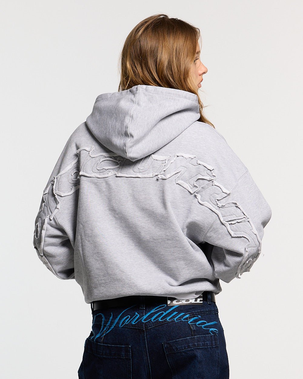 DISTRESS CURVED HOODIE LIGHT GREY - Cold Culture #woman