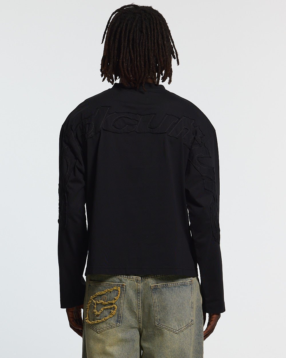 DISTRESS CURVED LONGSLEEVE BLACK - Cold Culture