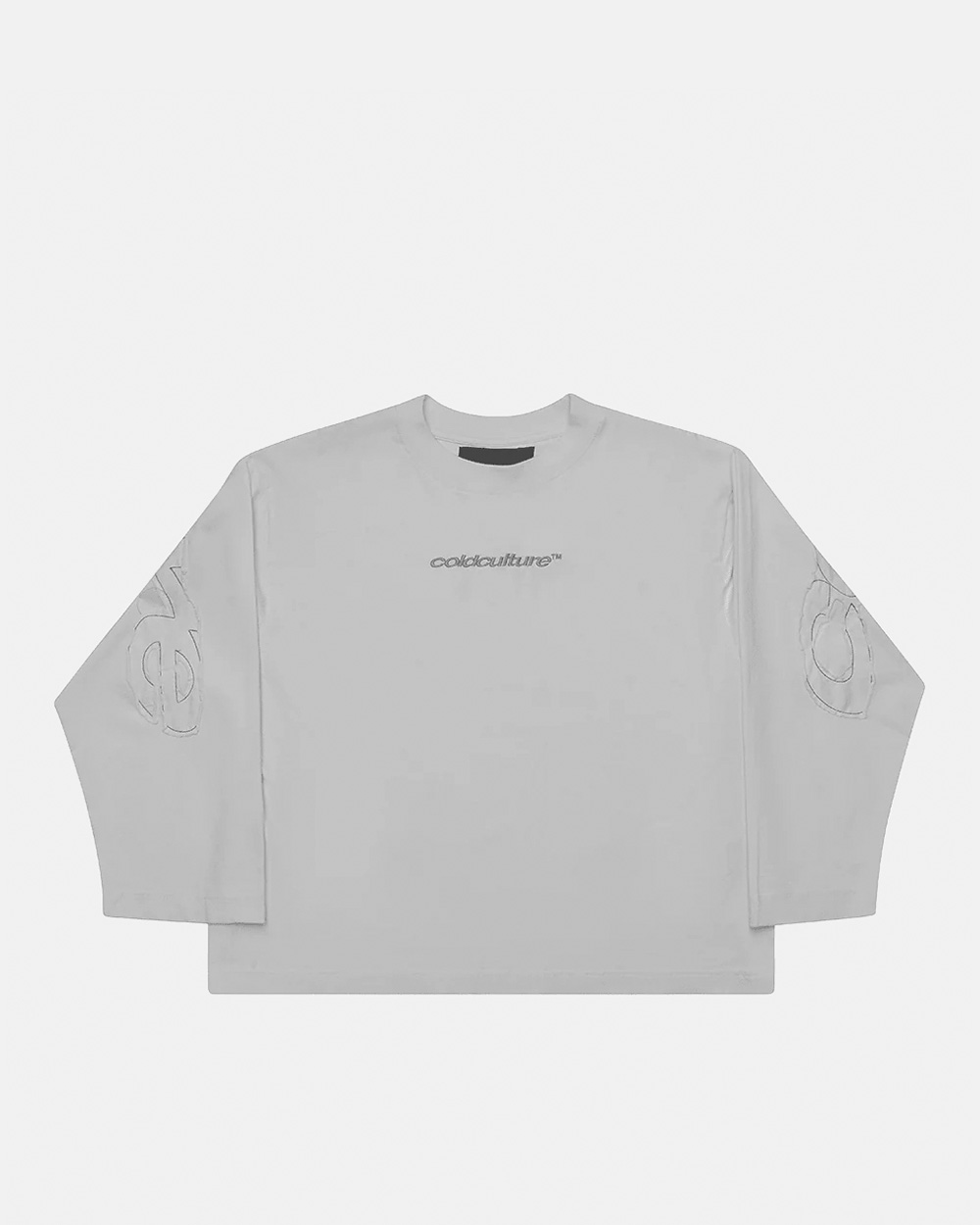 DISTRESS CURVED LONGSLEEVE GREY - grey distressed longsleeve tee, front view - Cold Culture #packshot
