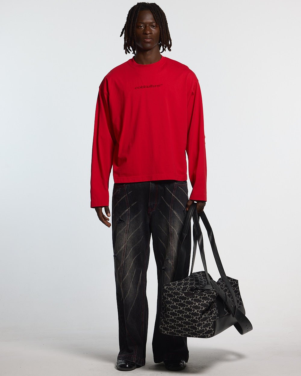 DISTRESS CURVED LONGSLEEVE RED - Cold Culture