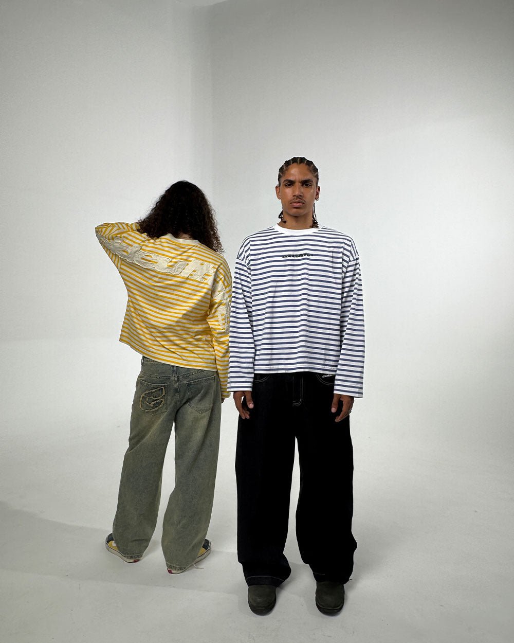 DISTRESS CURVED LONGSLEEVE YELLOW STRIPES - Cold Culture