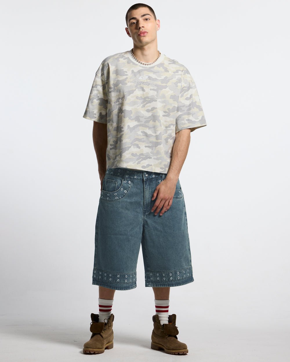 DISTRESS CURVED TEE CAMO GREY - Cold Culture #man