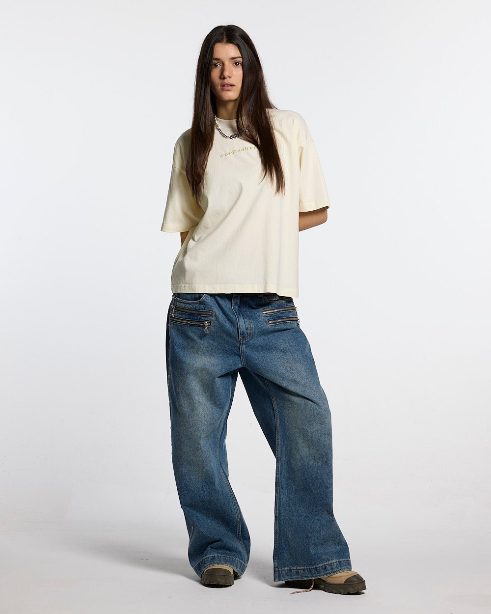 DISTRESS CURVED TEE CREAM - Cold Culture