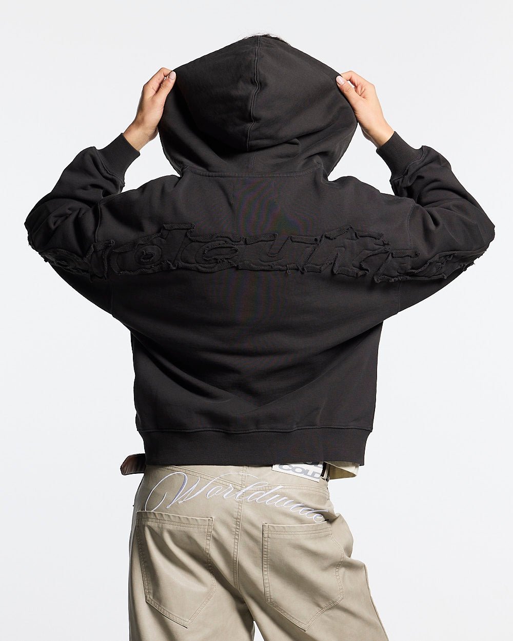 DISTRESS CURVED ZIP HOODIE DARK GREY - Cold Culture #woman